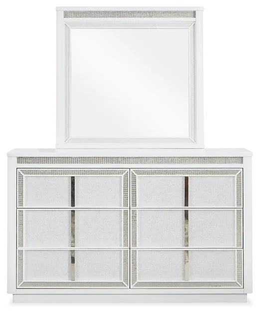 Chalanna Queen Upholstered Storage Bed with Mirrored Dresser