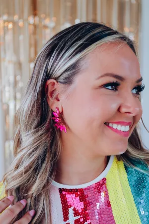 Charismatic Crystal Half Circle Earring - Pink