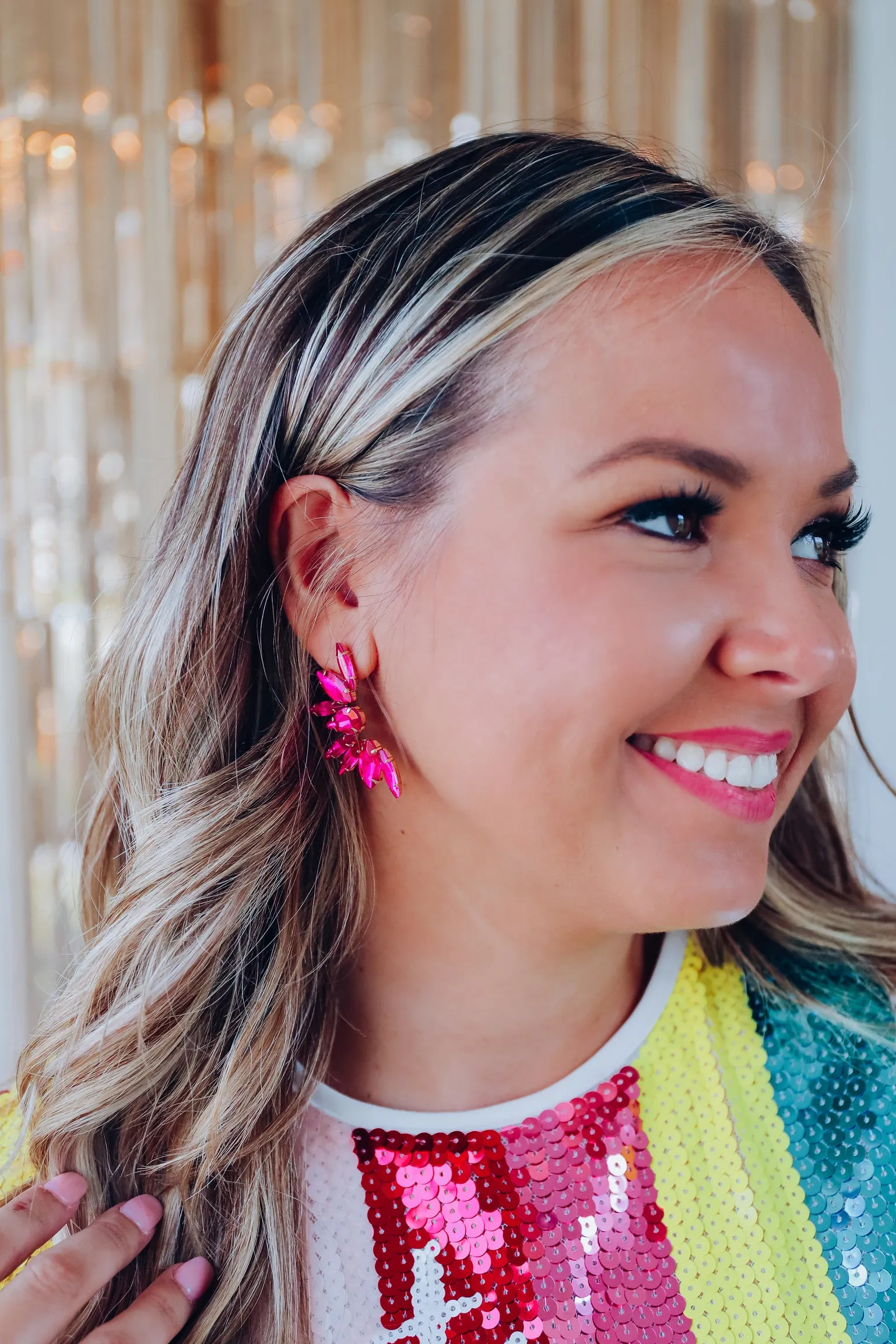 Charismatic Crystal Half Circle Earring - Pink