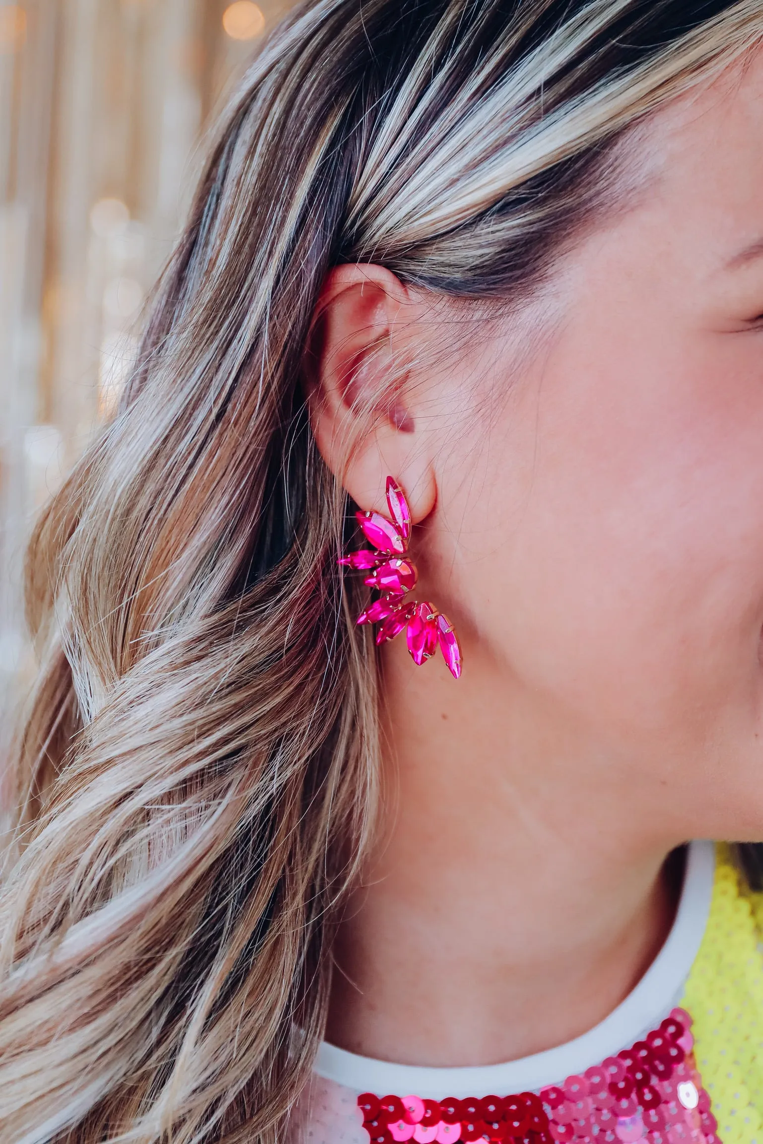 Charismatic Crystal Half Circle Earring - Pink