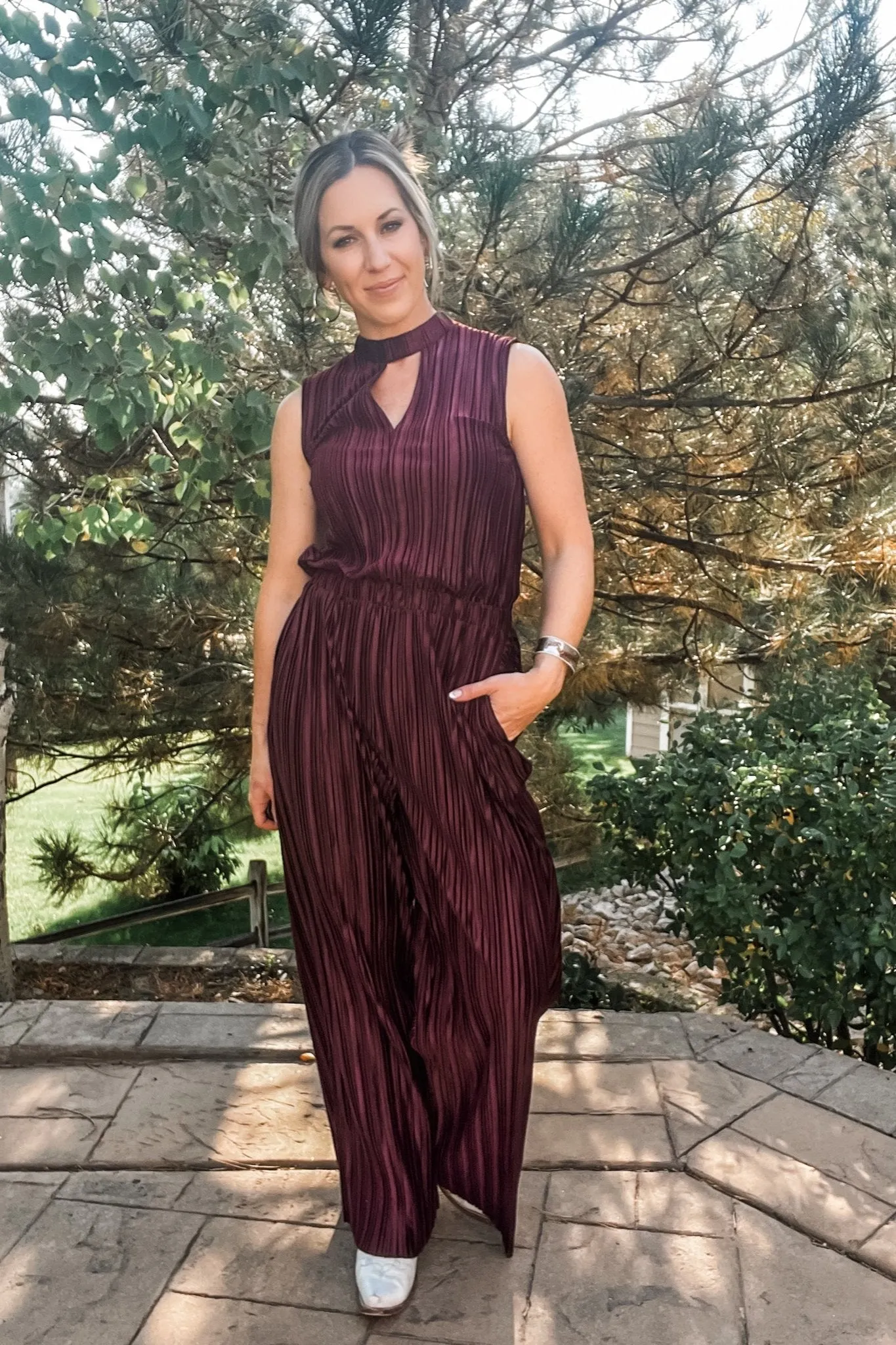 Chocolate Pleated Velvet Jumpsuit