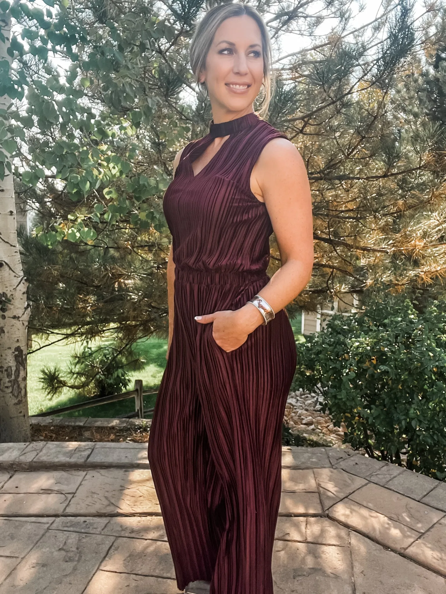 Chocolate Pleated Velvet Jumpsuit
