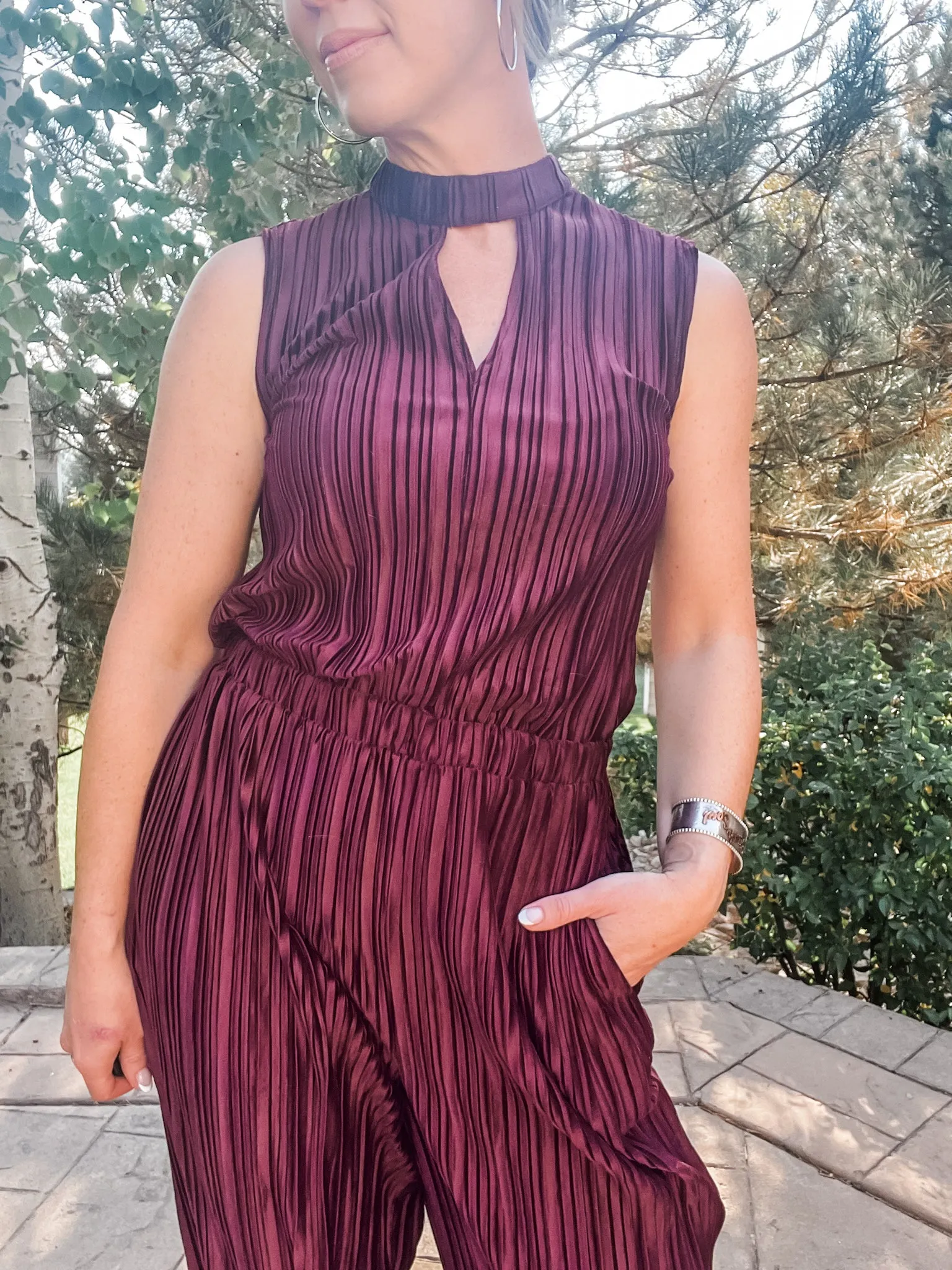 Chocolate Pleated Velvet Jumpsuit