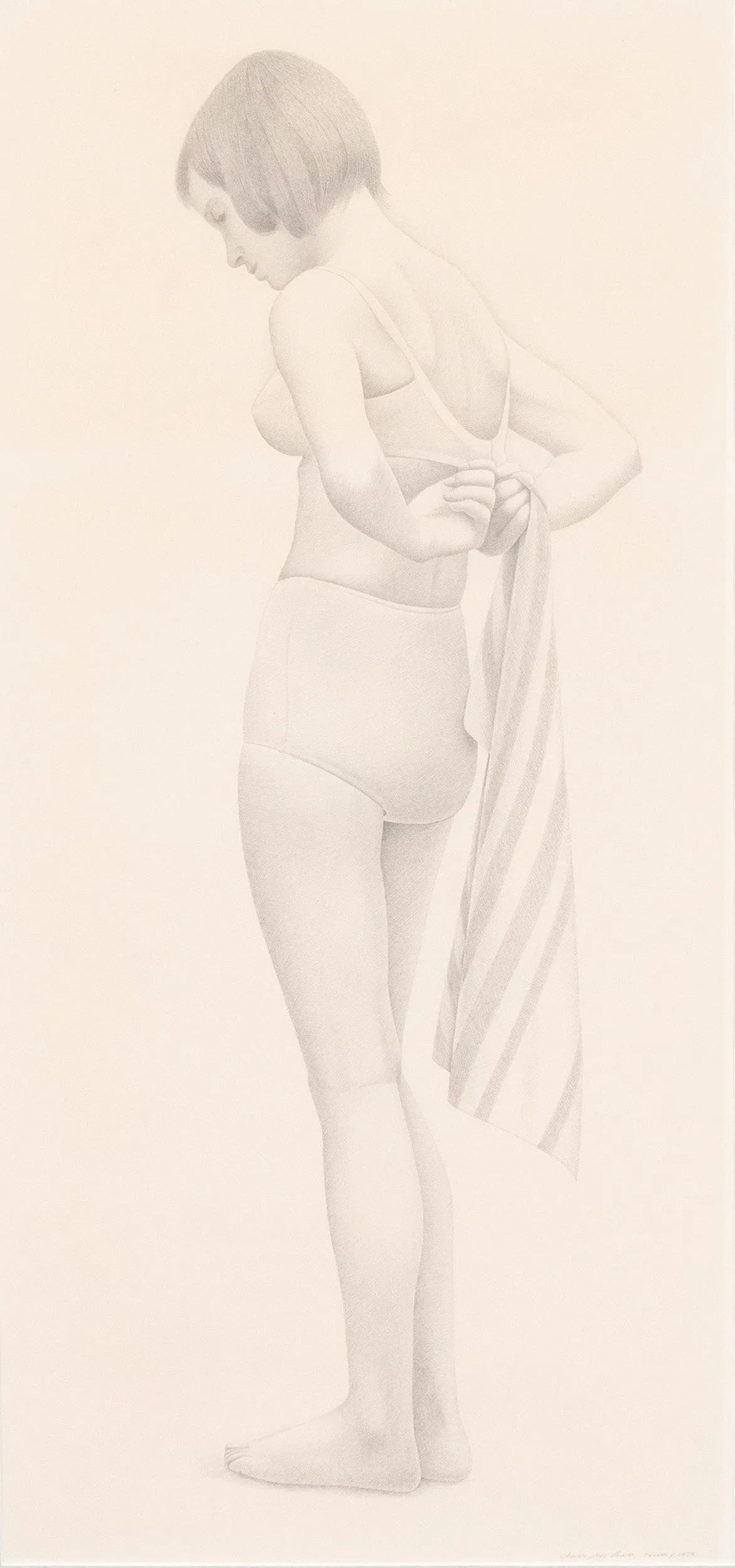 CHRISTOPHER PRATT "GIRL WITH STRIPED TOWEL" DRAWING, 1973