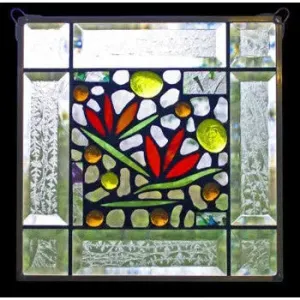 Clear Bevel Border Floral Stained Glass Window Panel-1 by Edel Byrne