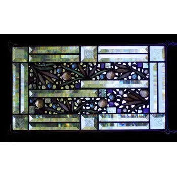 Clear Bevel Border Floral Stained Glass Window Panel-2 by Edel Byrne
