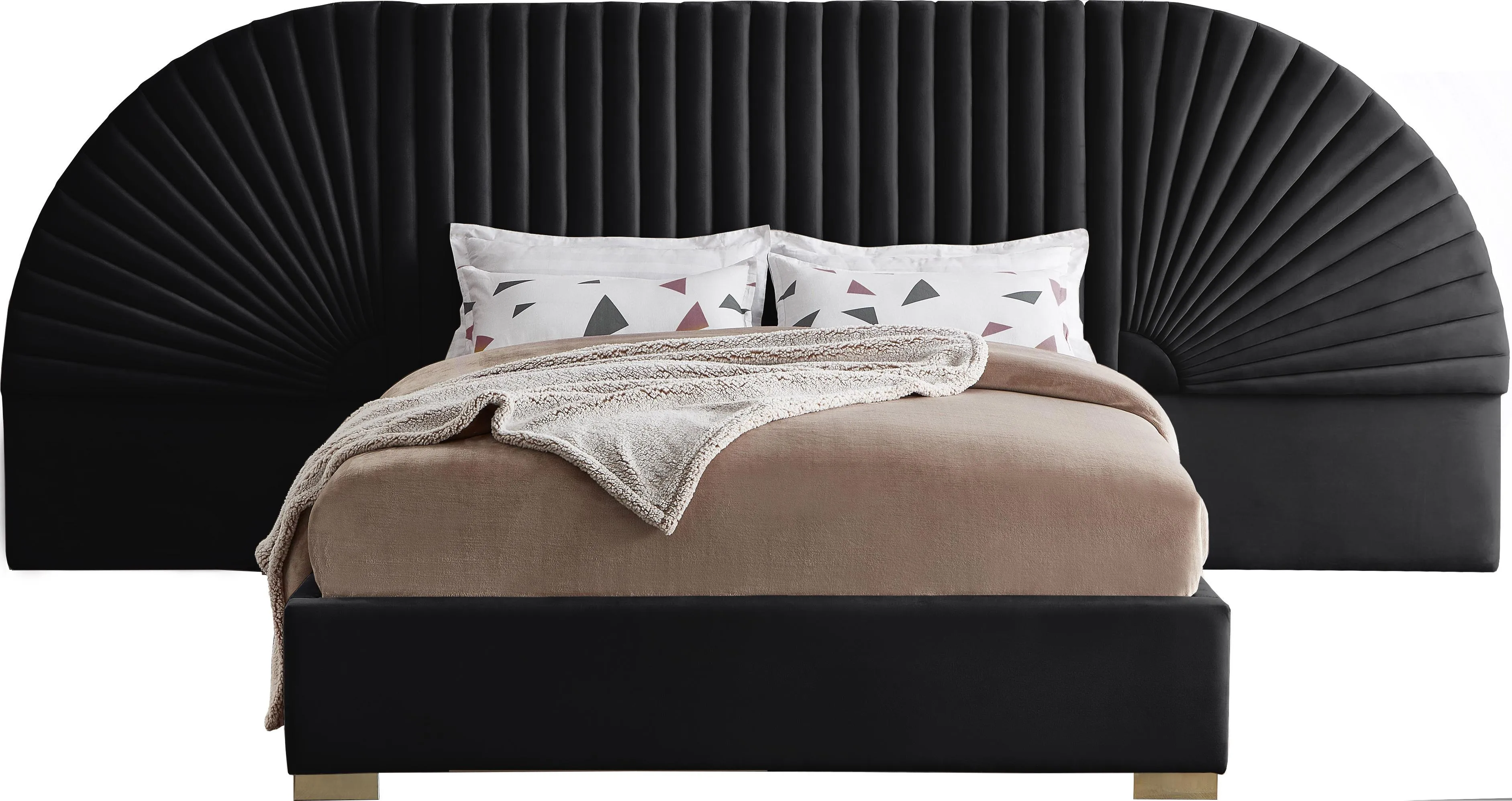 Cleo Black Velvet Queen Bed (3 Boxes)