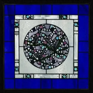 Cobalt Blue Border Geometric Stained Glass Window Panel by Edel Byrne