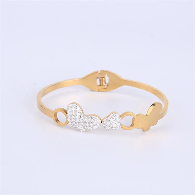 Creative stainless steel Rose Gold Plated diamond butterfly bangle bracelets for Women