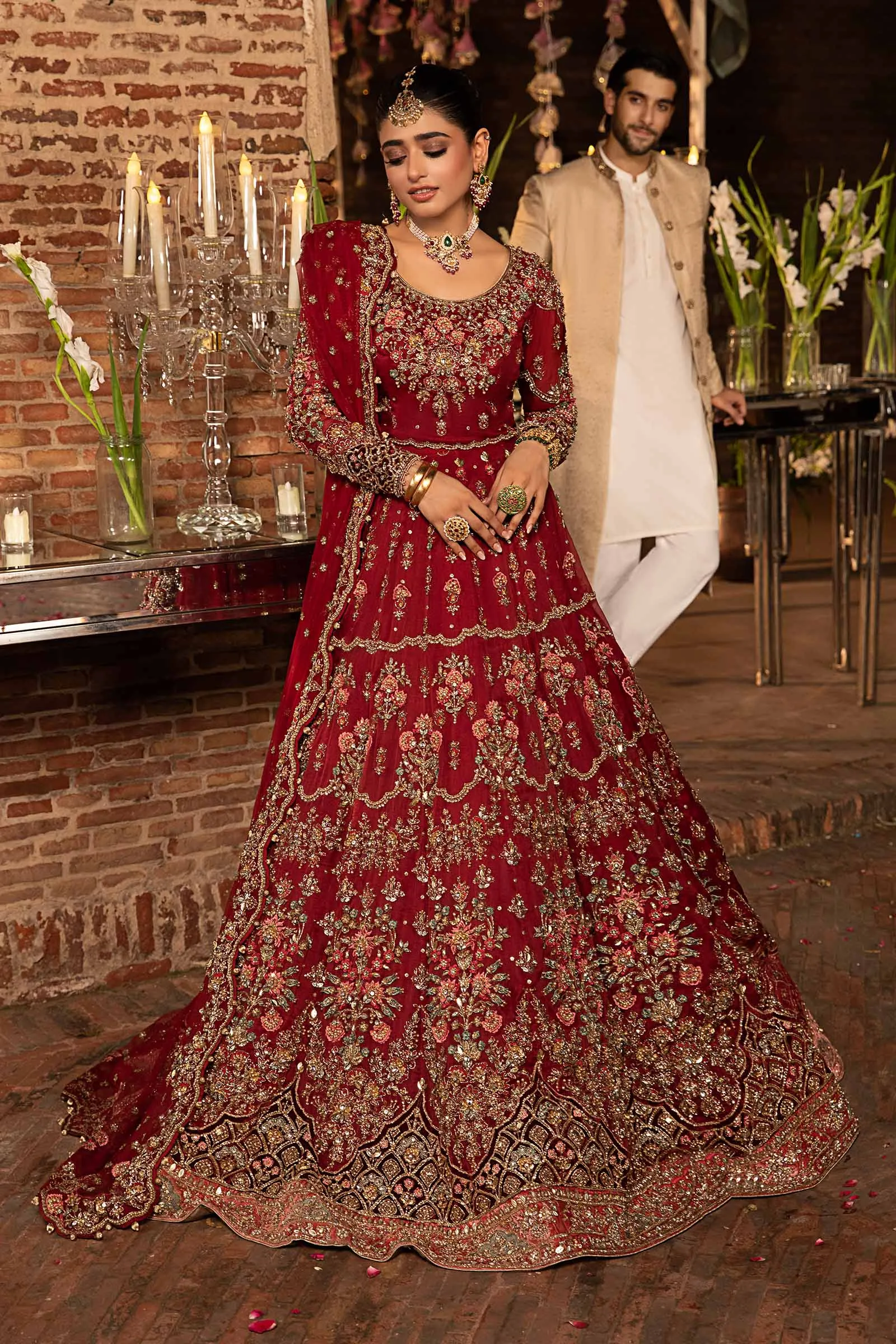 Deep Red Pakistani Bridal Outfit in Choli Lehenga Style