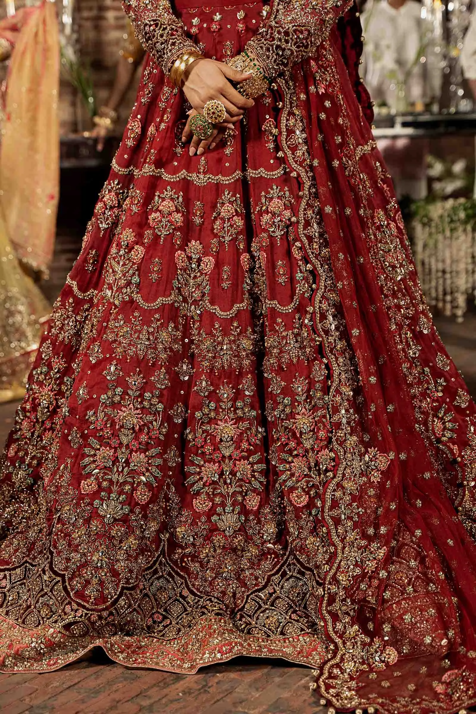 Deep Red Pakistani Bridal Outfit in Choli Lehenga Style