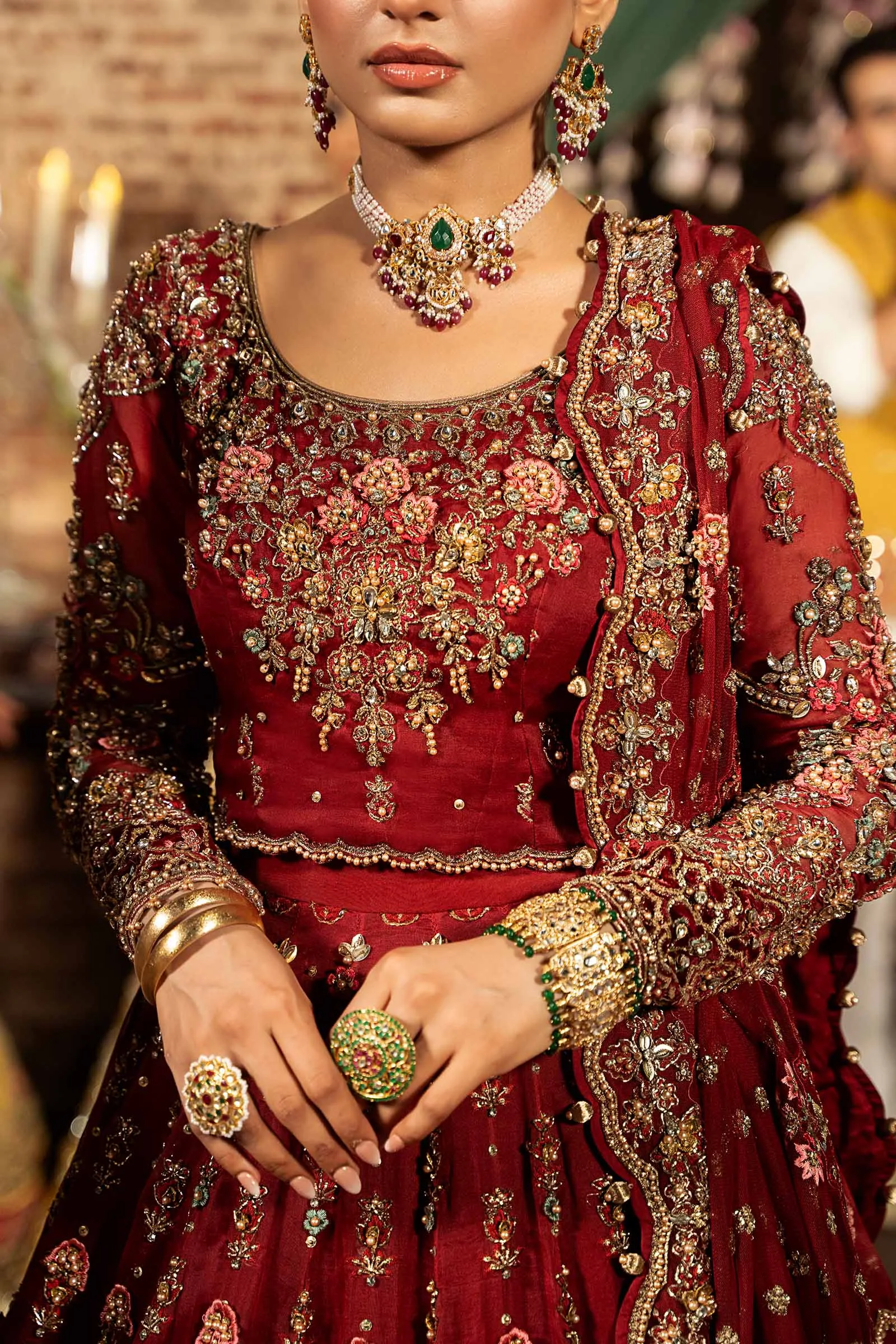 Deep Red Pakistani Bridal Outfit in Choli Lehenga Style