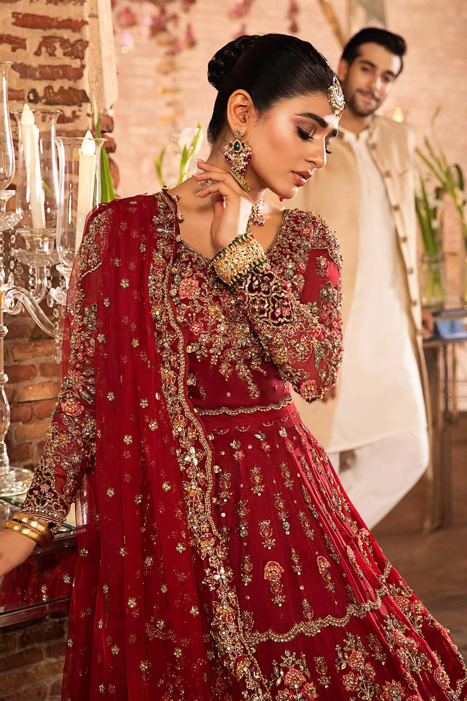 Deep Red Pakistani Bridal Outfit in Choli Lehenga Style