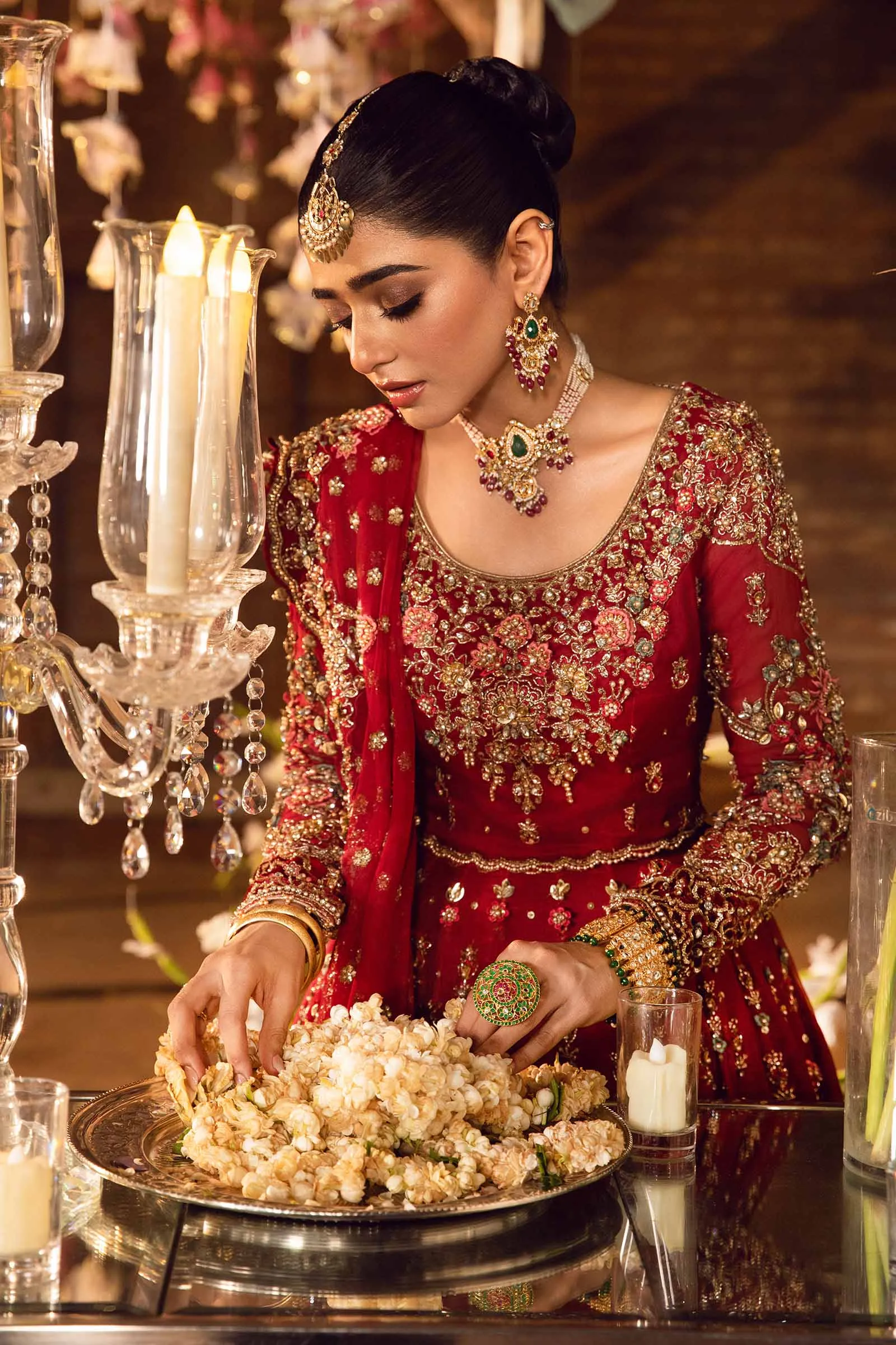 Deep Red Pakistani Bridal Outfit in Choli Lehenga Style