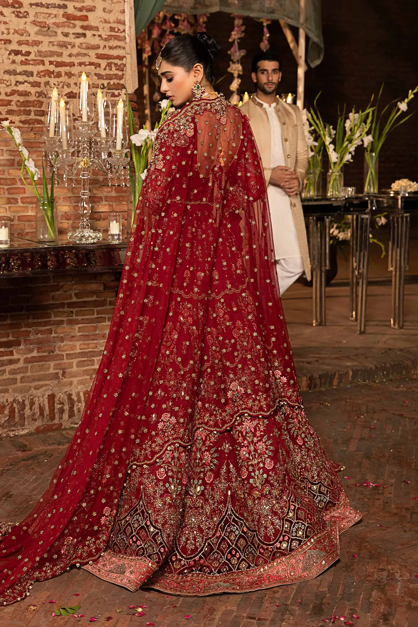 Deep Red Pakistani Bridal Outfit in Choli Lehenga Style