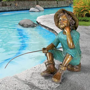 Design Toscano- Fish Wish Fisherboy Cast Bronze Garden Statue
