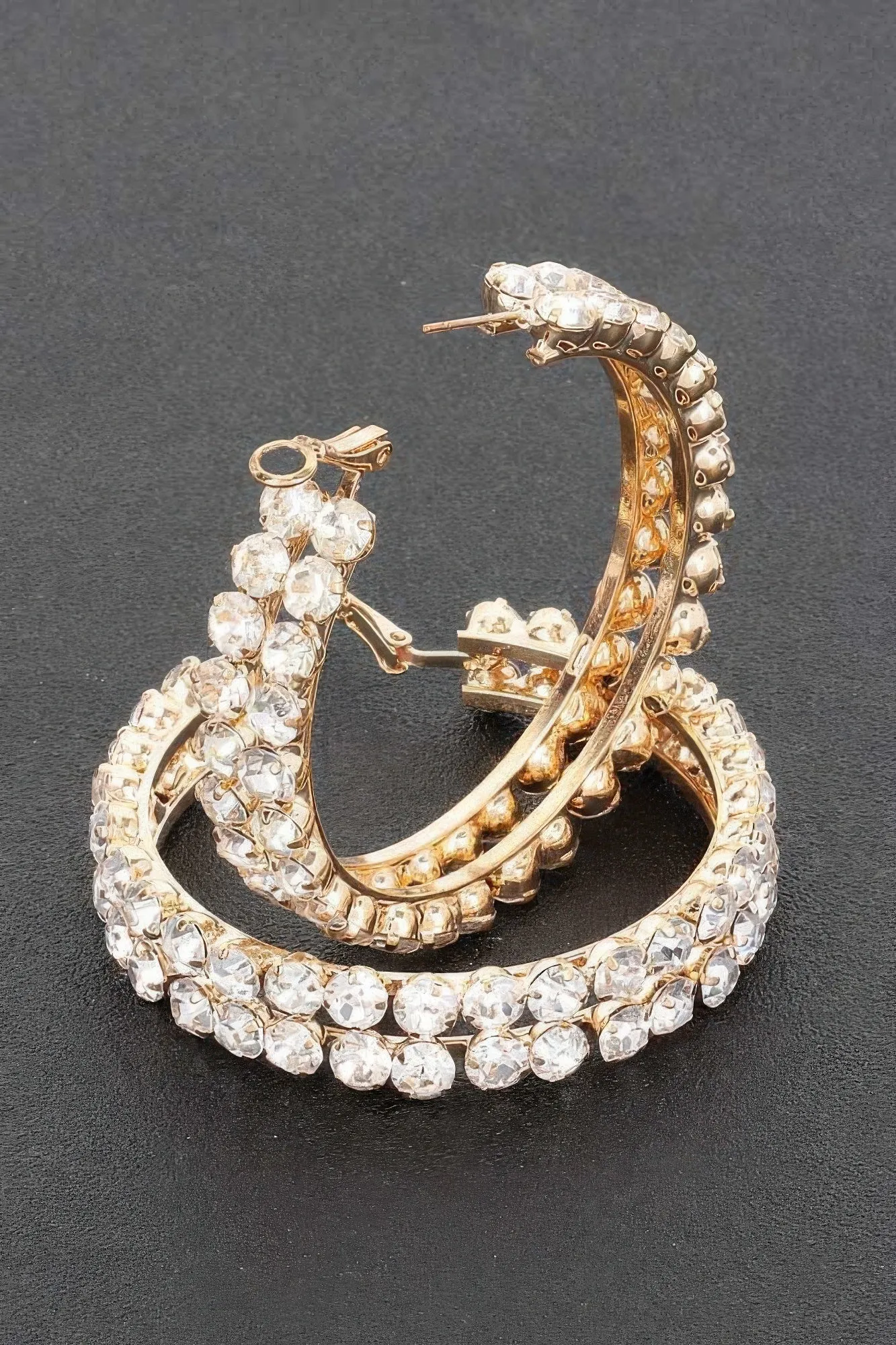 Double Layered Rhinestones Hoop Earrings