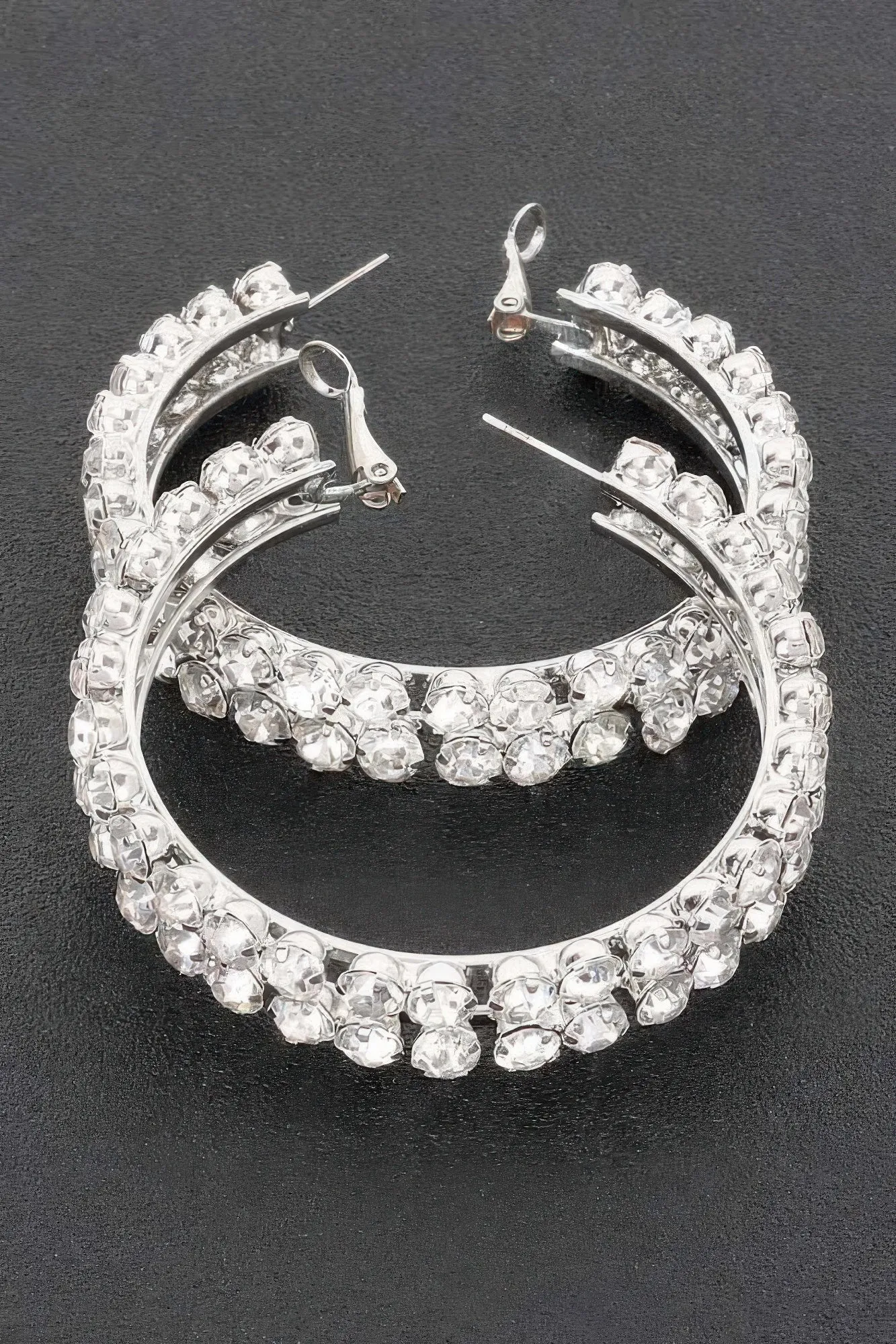 Double Layered Rhinestones Hoop Earrings