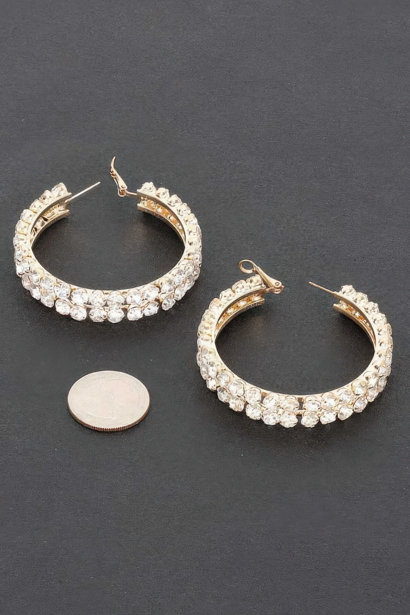 Double Layered Rhinestones Hoop Earrings