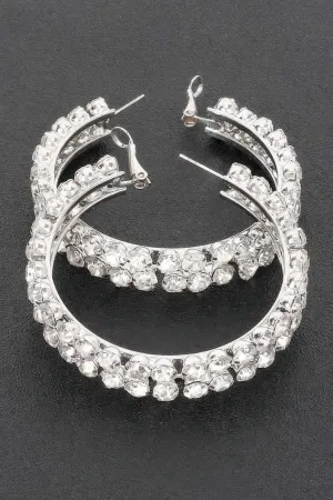 Double Layered Rhinestones Hoop Earrings