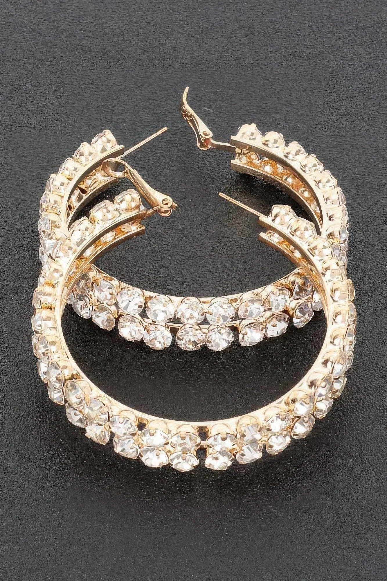 Double Layered Rhinestones Hoop Earrings
