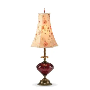 Elizabeth Jane Table Lamp 17RA8 with Deep Red Blown Glass and Floral Bell-Shaped Shade by Kinzig Design