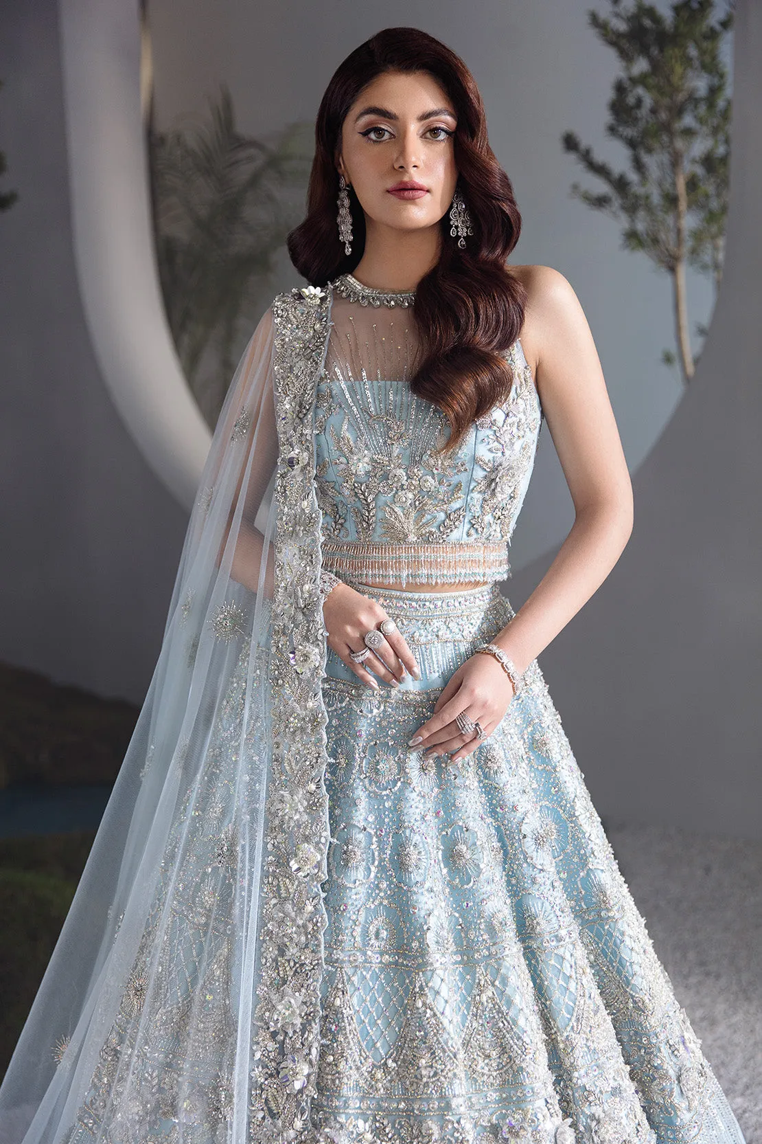 Embellished Ice Blue Lehenga Choli and Dupatta Dress