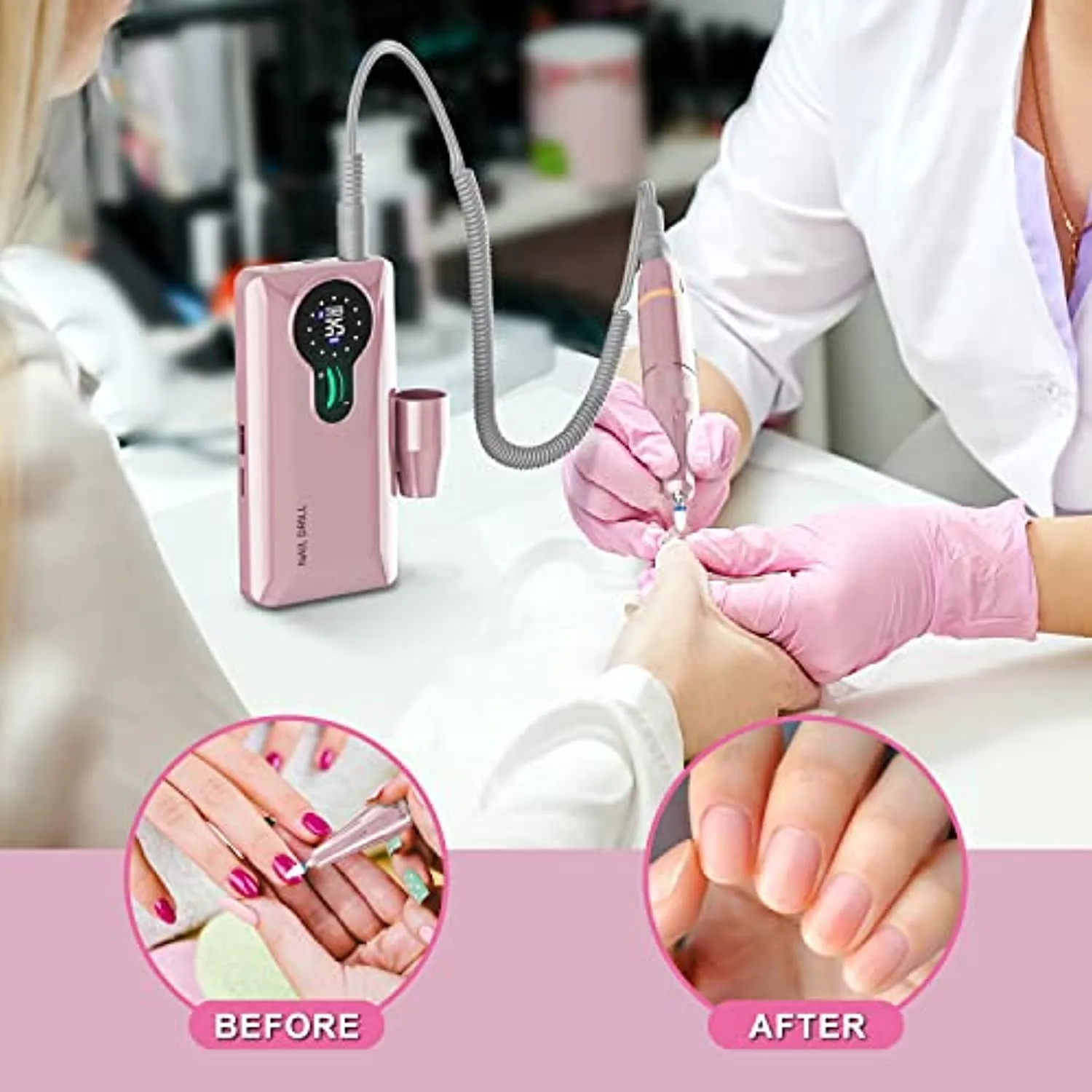 ENGERWALL 2022 Version Professional Rechargeable 35000 RPM Electric Nail Drill, Amazing 15h  Battery Life, Portable Nail File for Both PRO Manicures in Salon & DIY Nail Art in Travel or at Home(Pink)