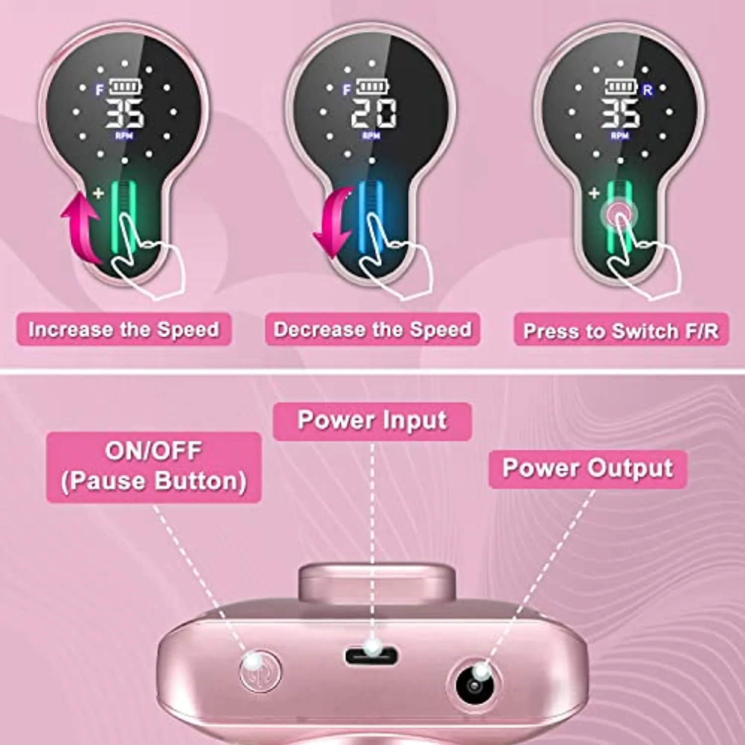ENGERWALL 2022 Version Professional Rechargeable 35000 RPM Electric Nail Drill, Amazing 15h  Battery Life, Portable Nail File for Both PRO Manicures in Salon & DIY Nail Art in Travel or at Home(Pink)