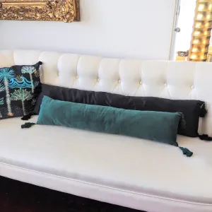 Extra Skinny Lumbar Pillow with Tassels - Black