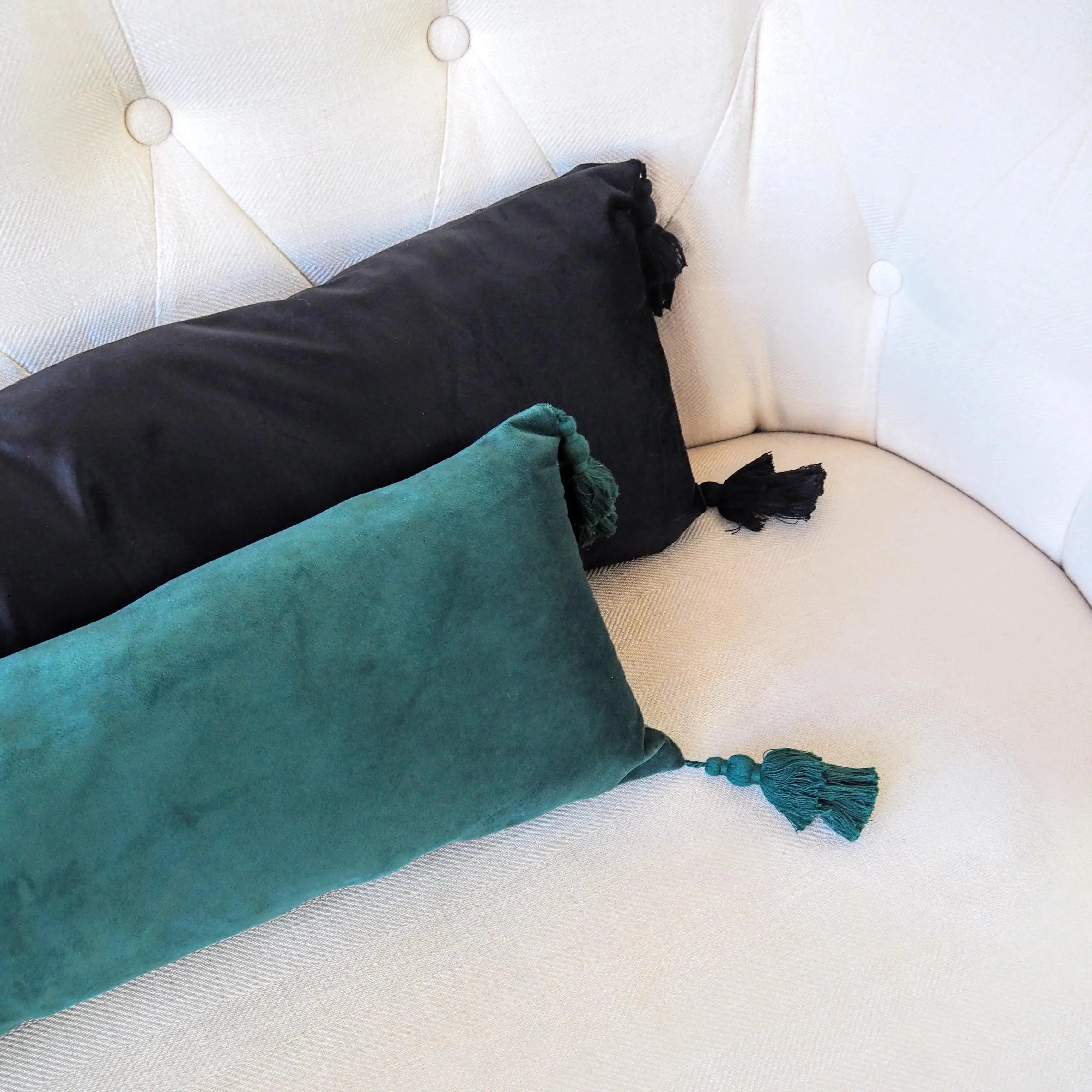 Extra Skinny Lumbar Pillow with Tassels - Black