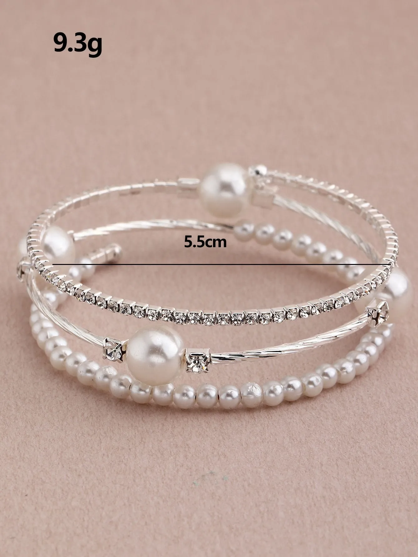 Faux Pearl Decor Bangle - Silver