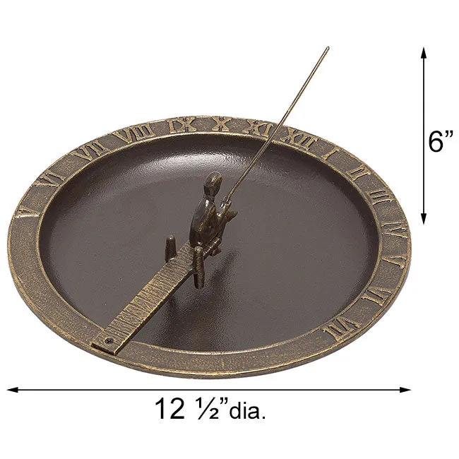 Fishing Boy Sundial Bird Bath in French Bronze Aluminum