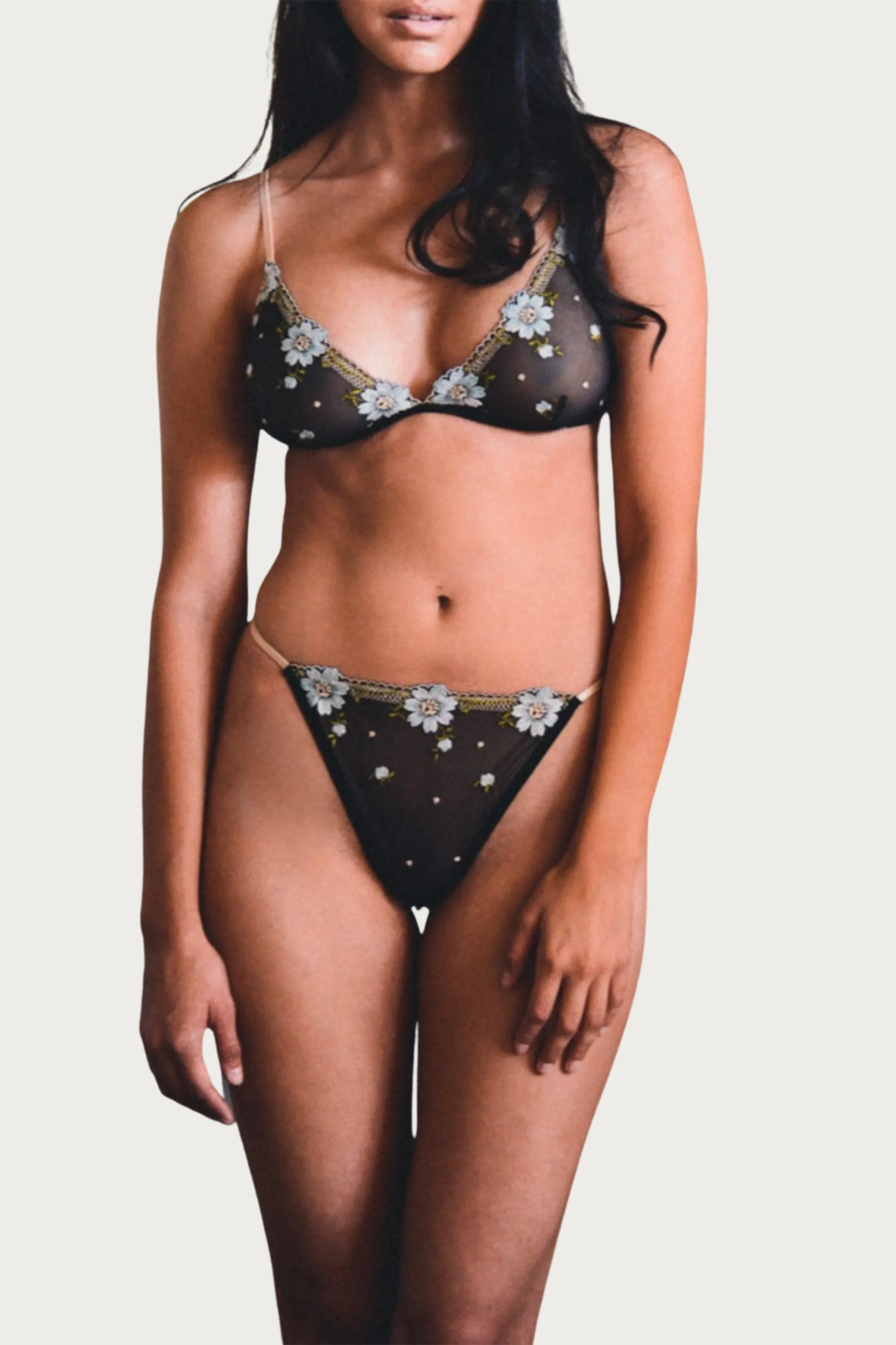 FLORAL-EMBROIDERED SOFT-CUP MESH BRALETTE