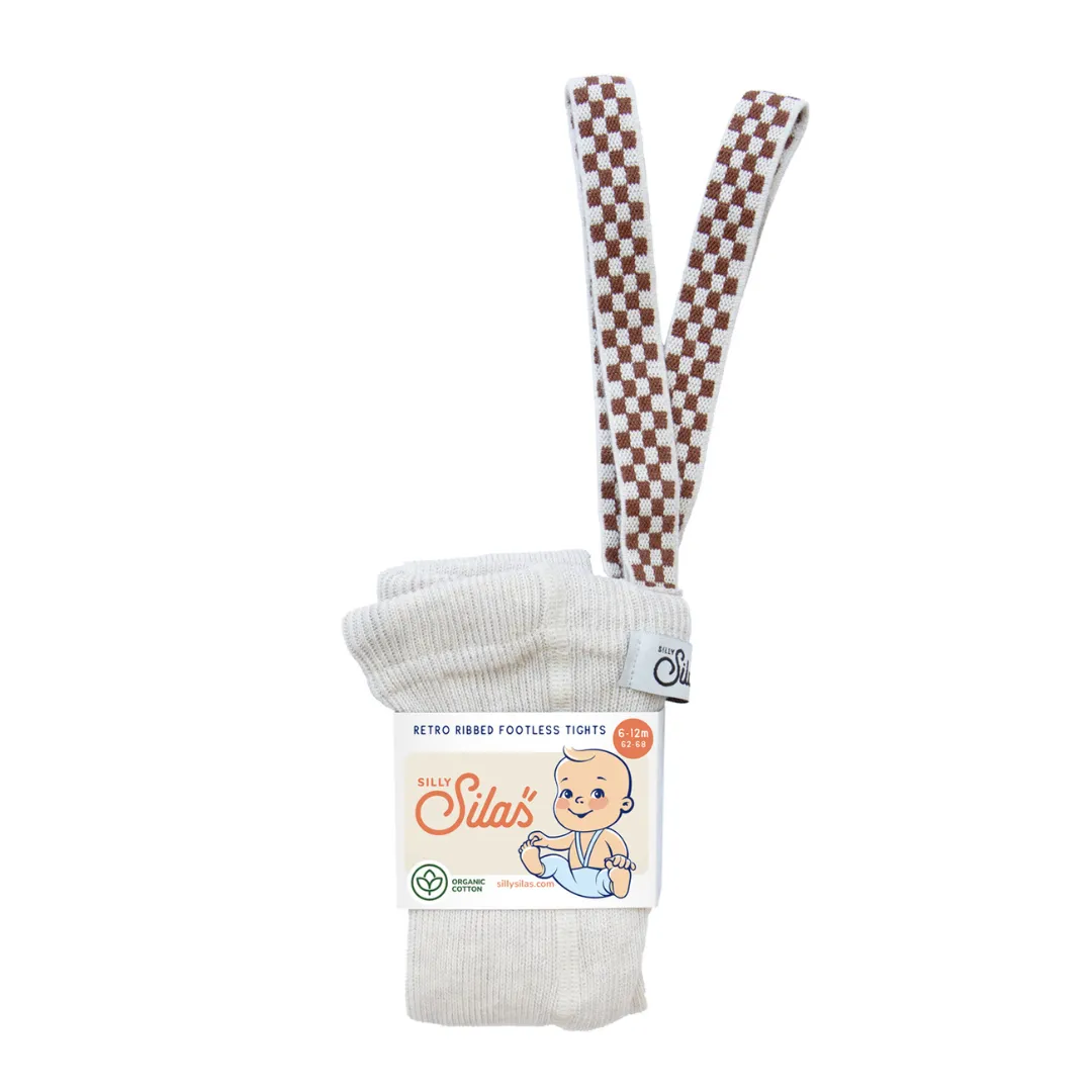 Footless Cotton Tights - Cream Blend Checked