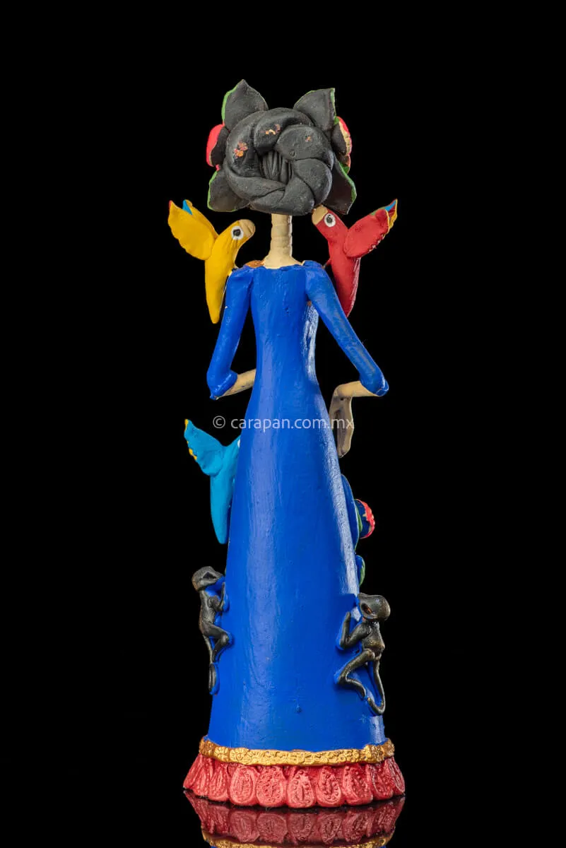 Frida Kahlo Style Catrina Day of the Dead Clay Sculpture