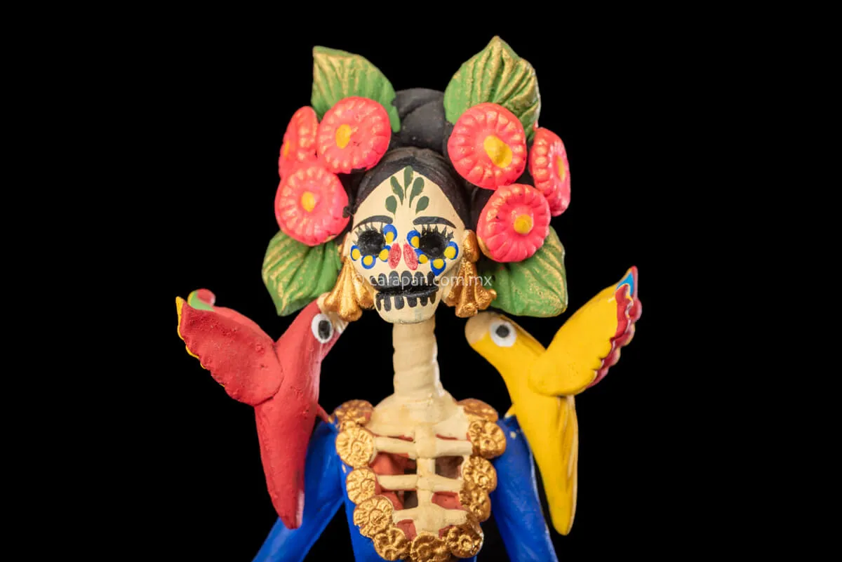 Frida Kahlo Style Catrina Day of the Dead Clay Sculpture