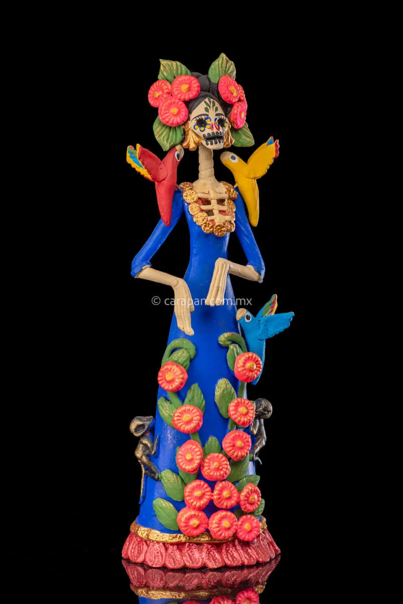 Frida Kahlo Style Catrina Day of the Dead Clay Sculpture