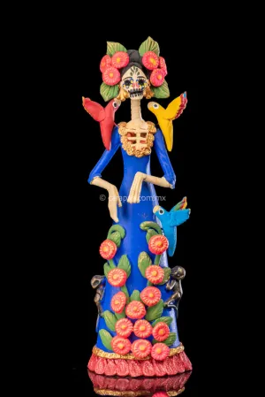 Frida Kahlo Style Catrina Day of the Dead Clay Sculpture