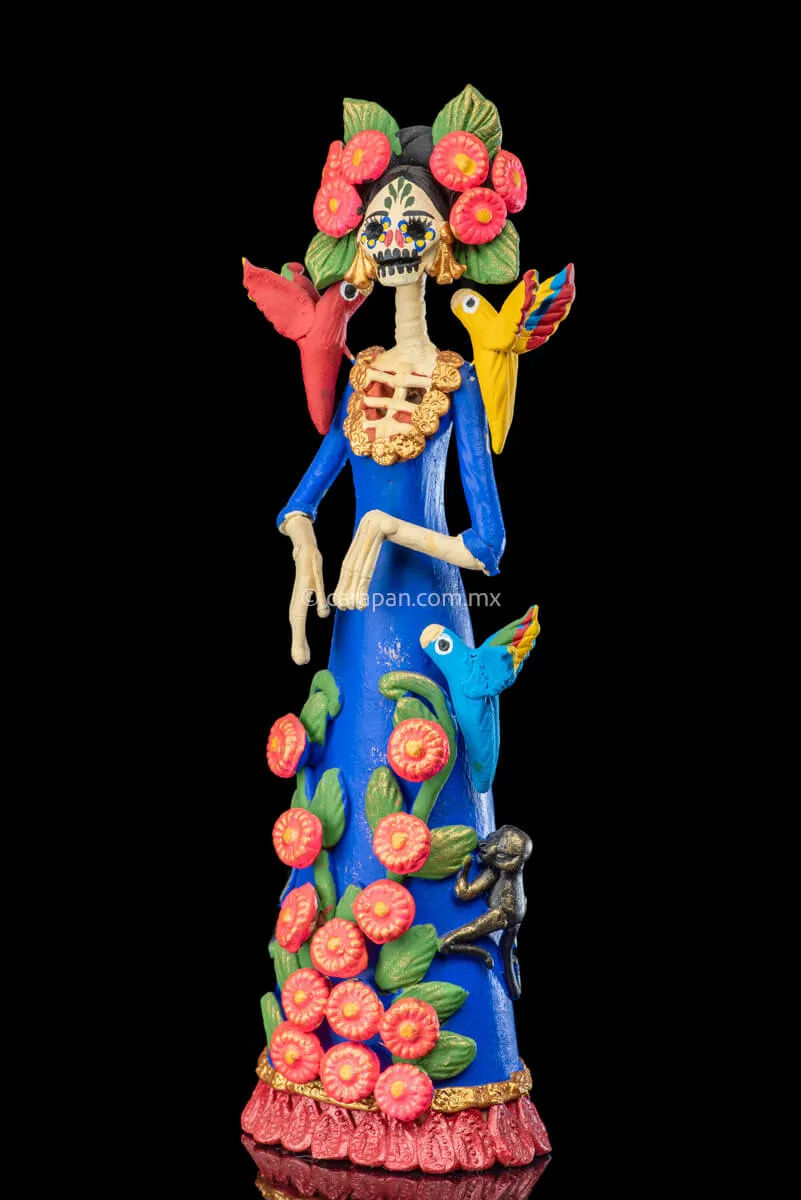 Frida Kahlo Style Catrina Day of the Dead Clay Sculpture