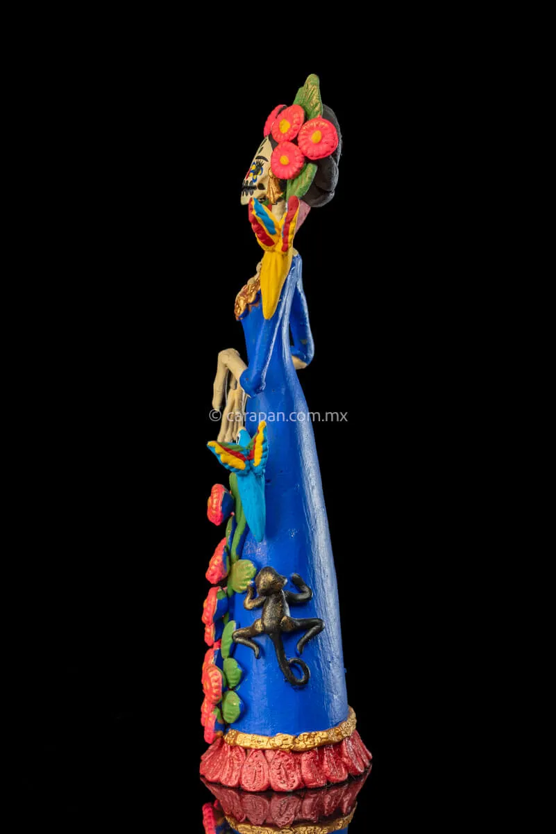 Frida Kahlo Style Catrina Day of the Dead Clay Sculpture