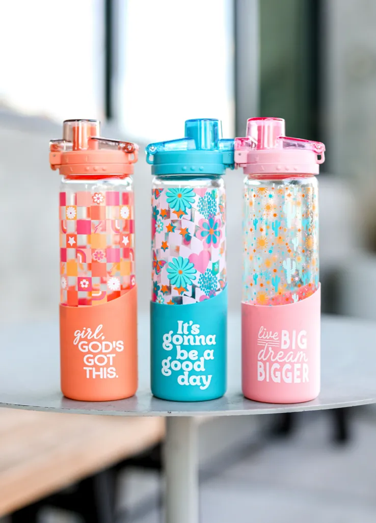 Glass Water Bottle (Orange) - Girl God's Got This - 6 Pack