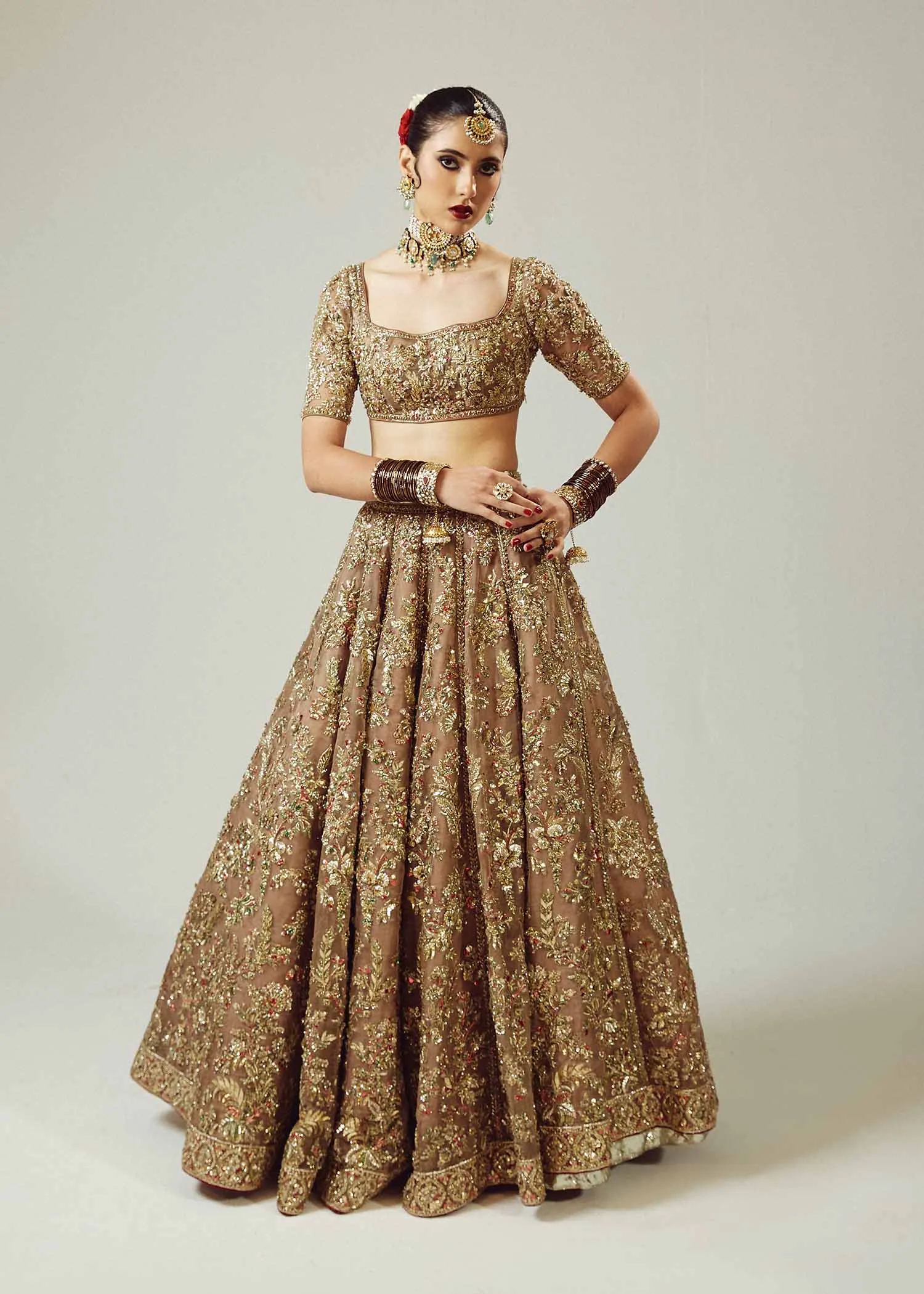 Golden Lehenga Choli with Maroon Dupatta for Wedding