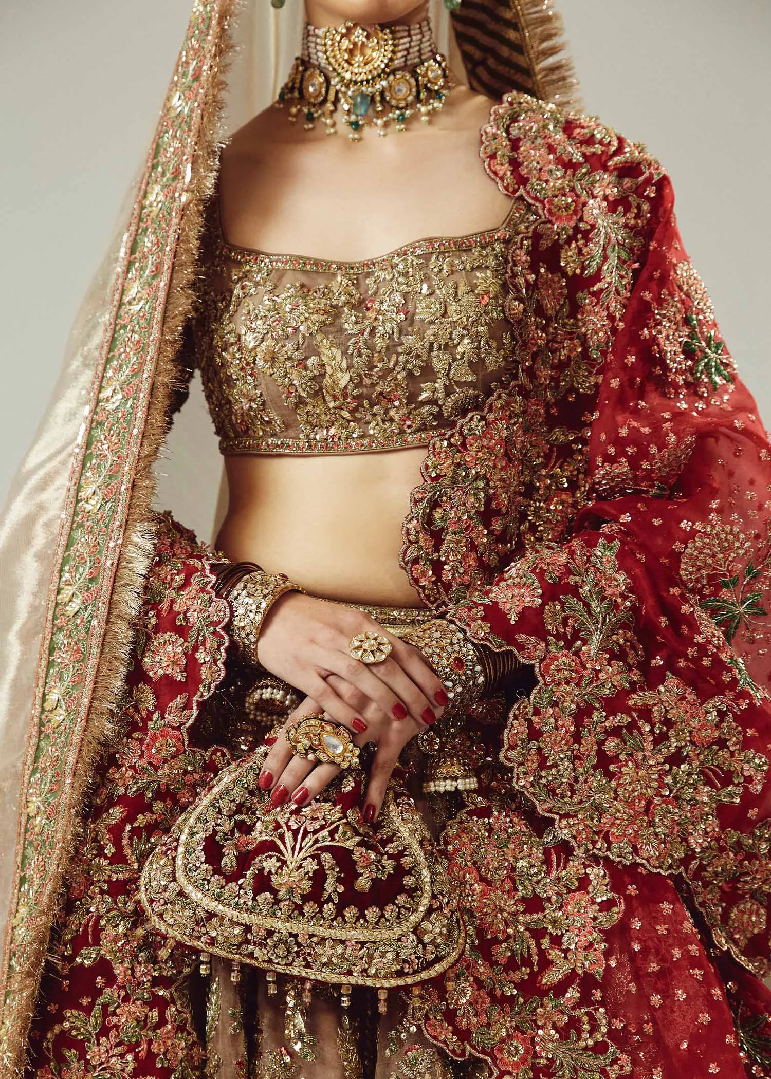 Golden Lehenga Choli with Maroon Dupatta for Wedding
