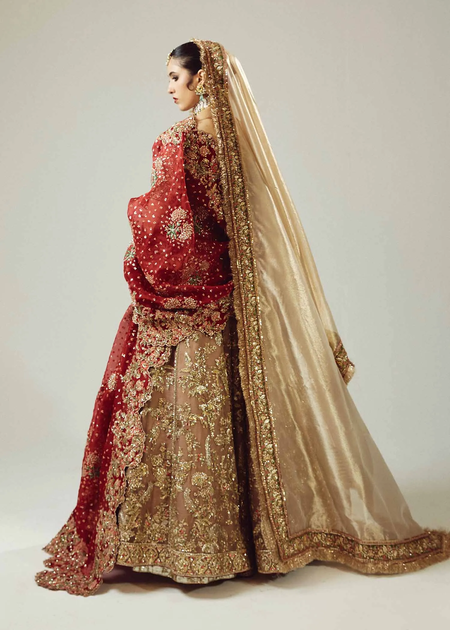 Golden Lehenga Choli with Maroon Dupatta for Wedding
