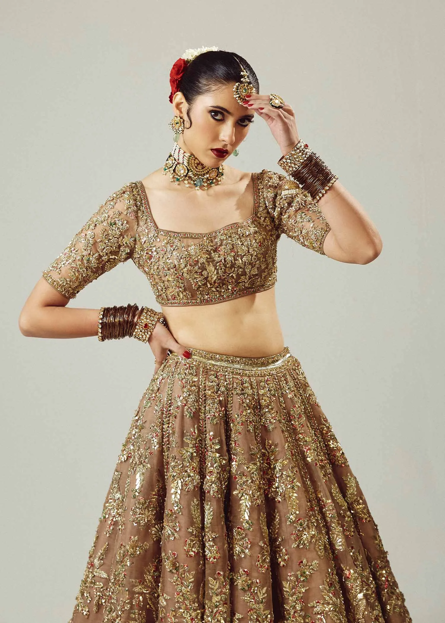 Golden Lehenga Choli with Maroon Dupatta for Wedding