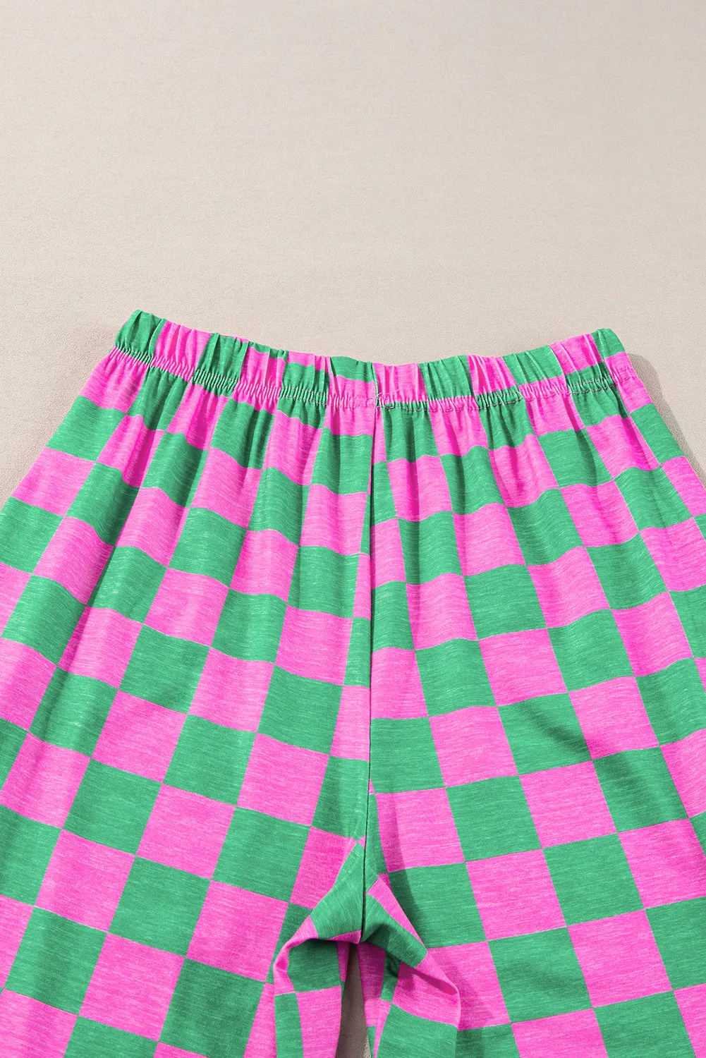 Green 2-Tone Checked Print High Waist Wide Leg Pants