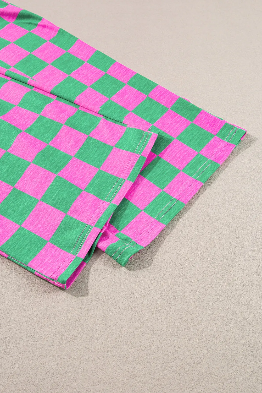 Green 2-Tone Checked Print High Waist Wide Leg Pants