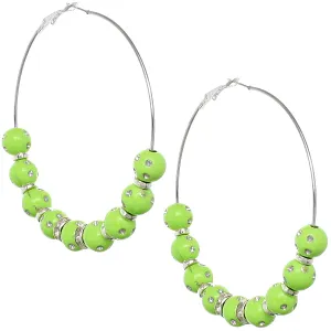 Green Beaded Decor Hoop Earrings