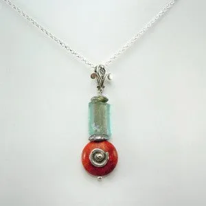 Hadar Designers Handmade Sterling Silver Ancient Roman Glass Coral Pendant (as